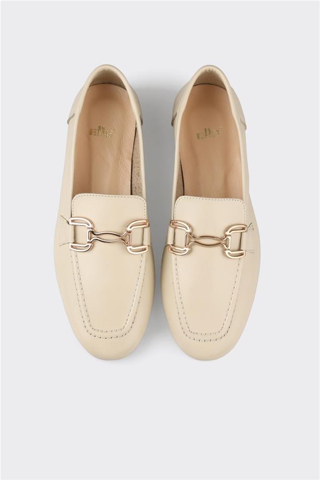 Ekru Deri Kadın Loafer