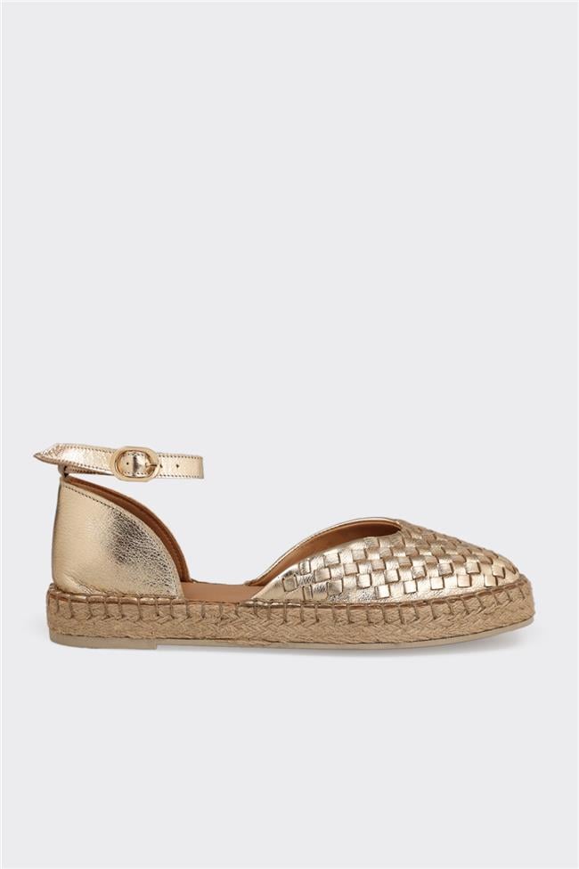 Gold Deri Kadın Espadril