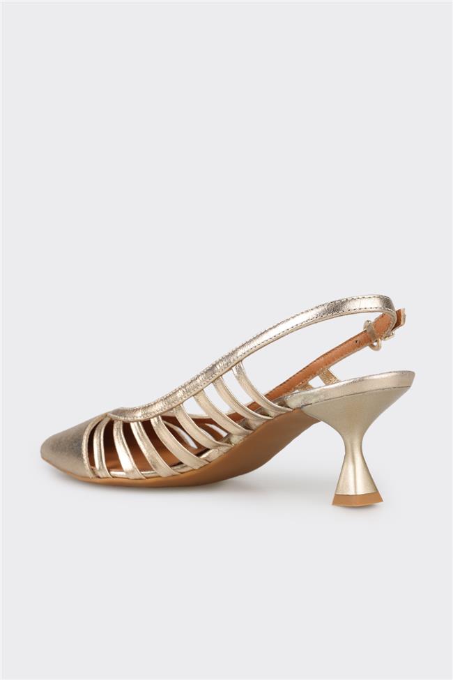 Gold Deri Kadın Topuklu Ayakkabı