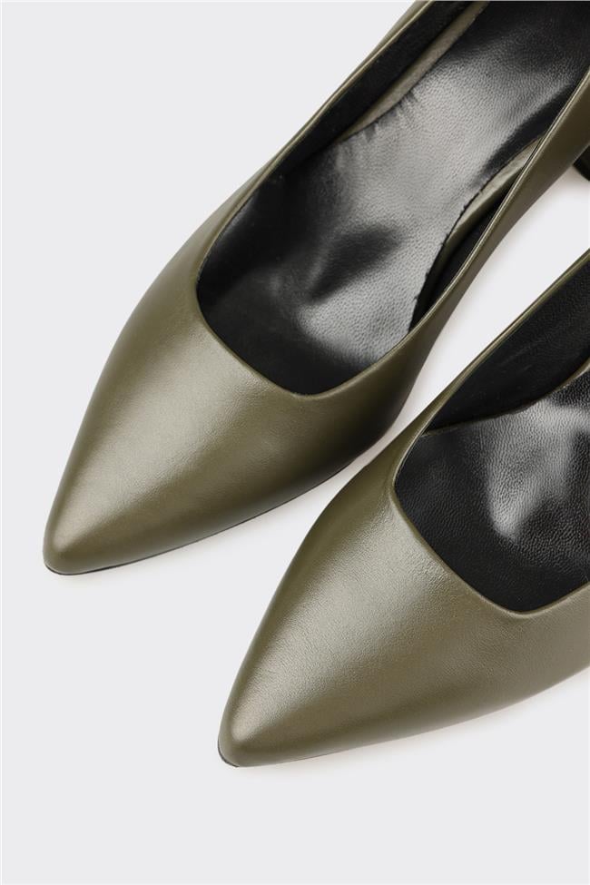Haki Deri Kadın Stiletto