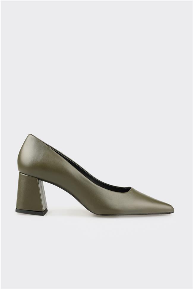 Haki Deri Kadın Stiletto
