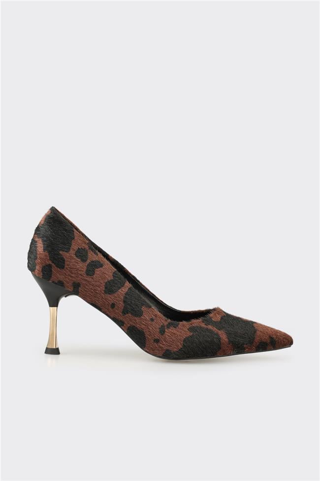 Kahve Hayvan Desenli Kadın Stiletto