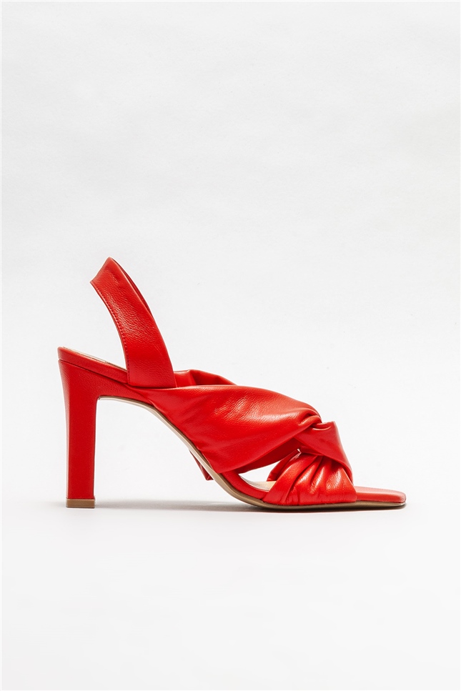 Kırmızı Deri Kadın Topuklu Sandalet