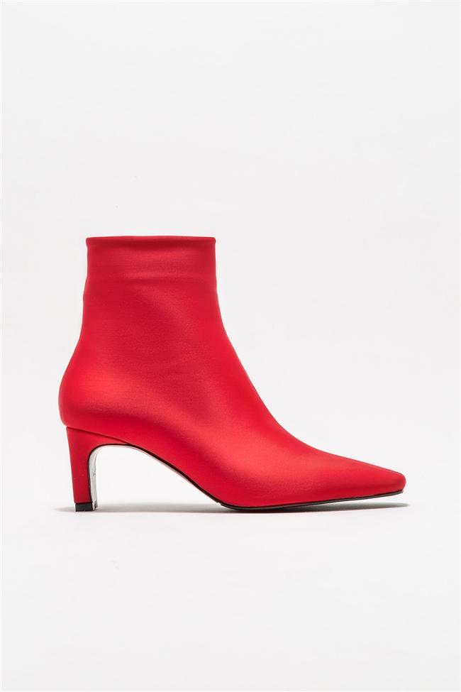 Kırmızı Kadın Orta Topuk Bot