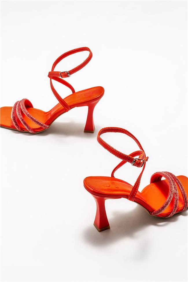 Kırmızı Kadın Topuklu Sandalet