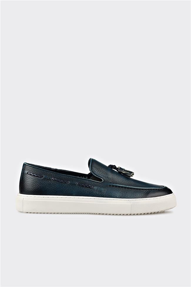 Lacivert Deri Erkek Loafer