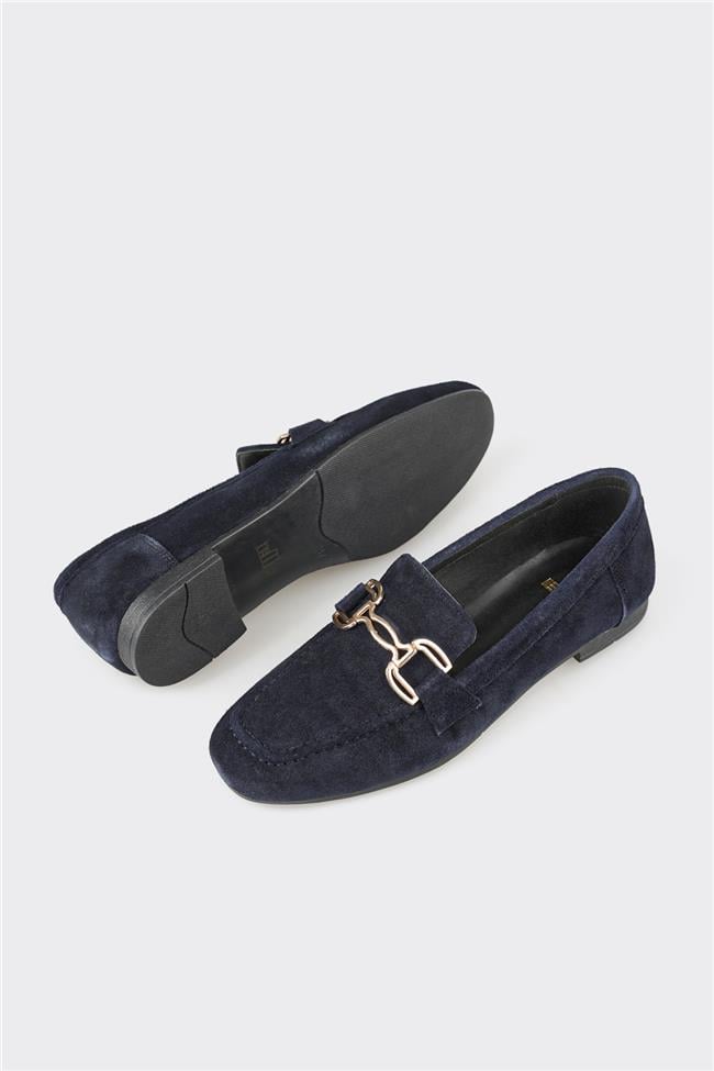 Lacivert Deri Kadın Loafer