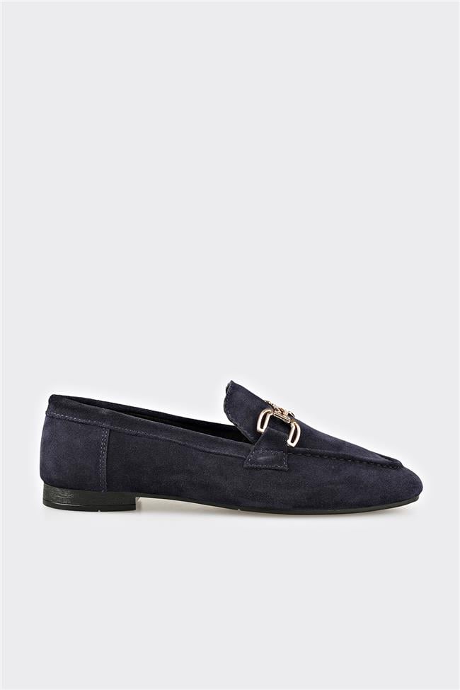 Lacivert Deri Kadın Loafer