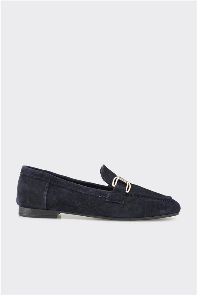 Lacivert Deri Kadın Loafer