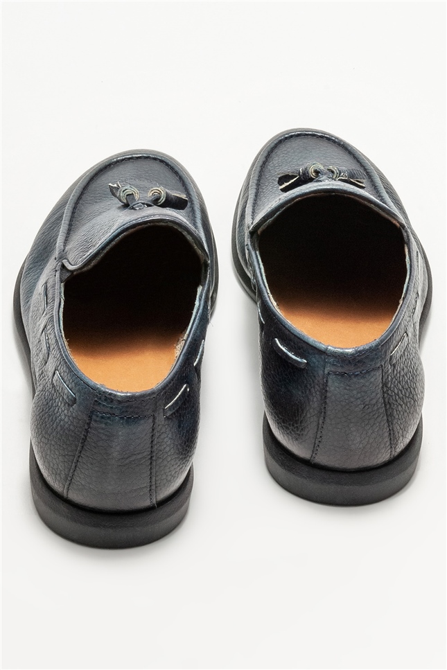 Lacivert Hakiki Deri Erkek Günlük Ayakkabı