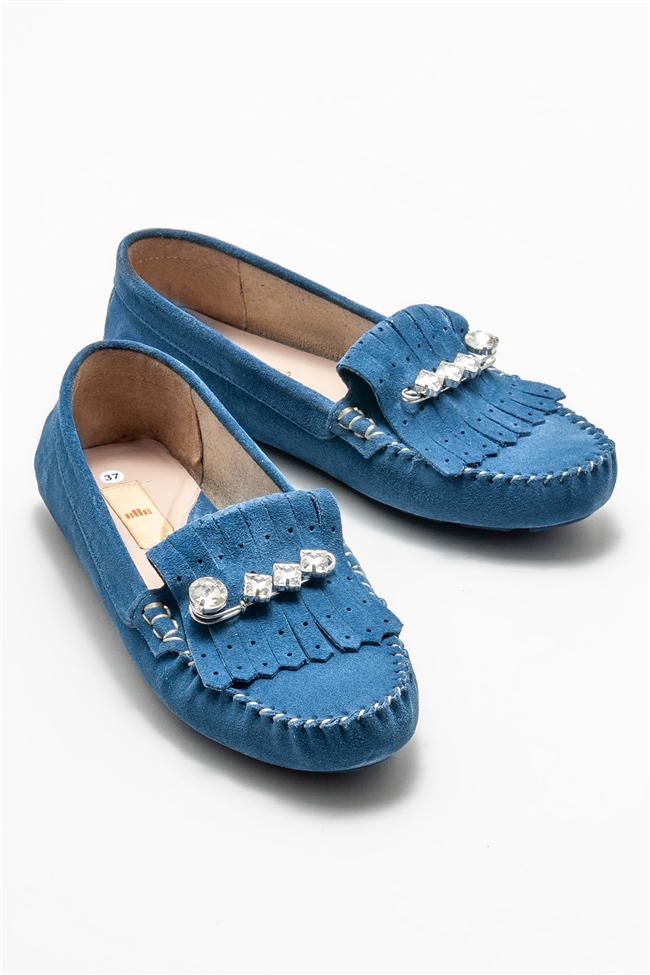 Mavi Deri Kadın Günlük Ayakkabı