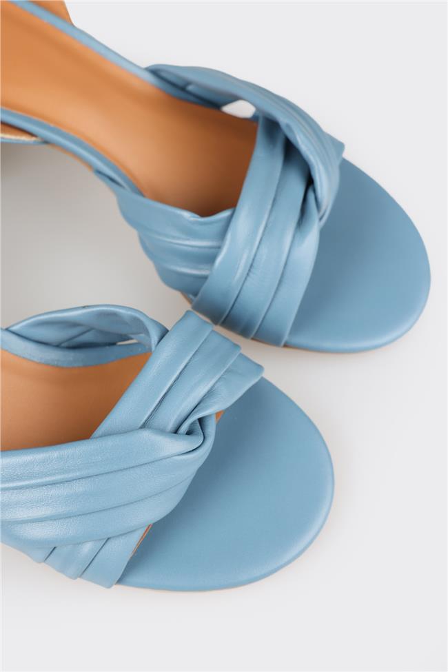 Mavi Deri Kadın Topuklu Sandalet