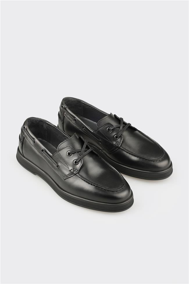 Siyah Deri Erkek Günlük Ayakkabı