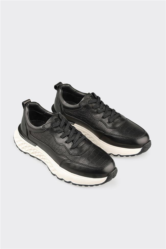 Siyah Deri Erkek Günlük Ayakkabı