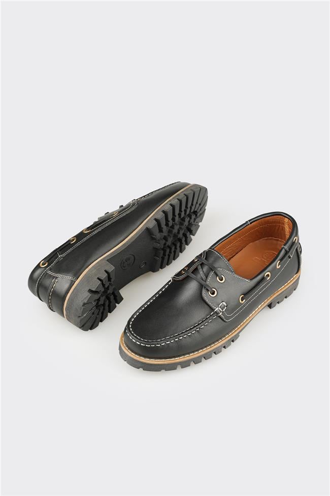 Siyah Deri Erkek Günlük Ayakkabı