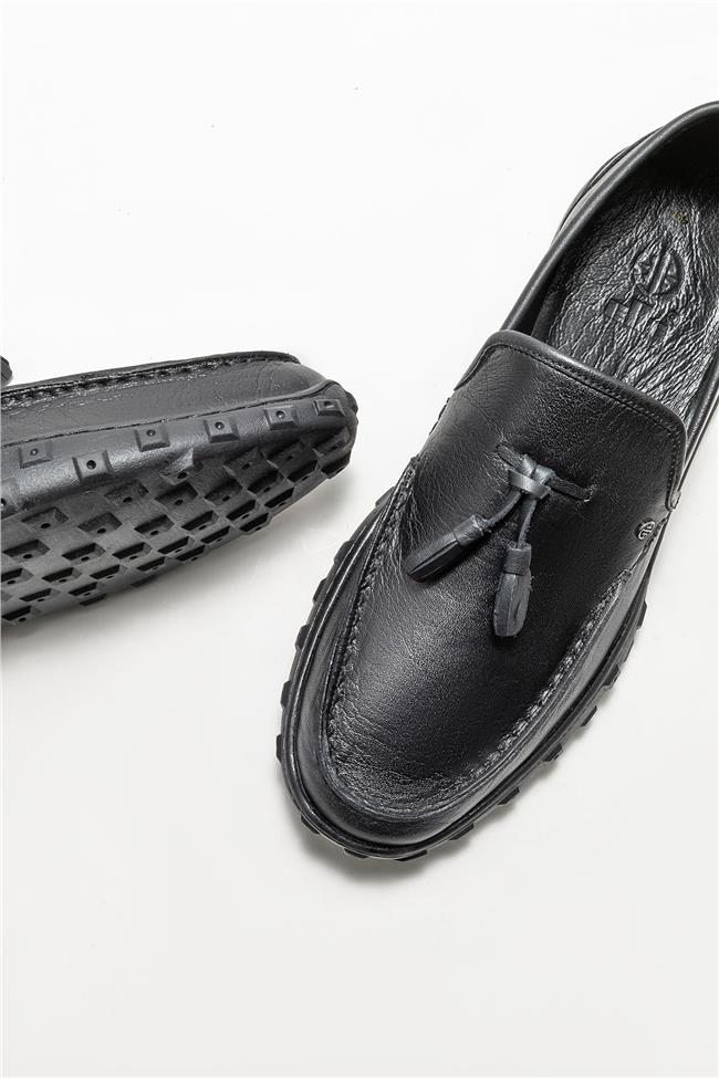 Siyah Deri Erkek Günlük Ayakkabı