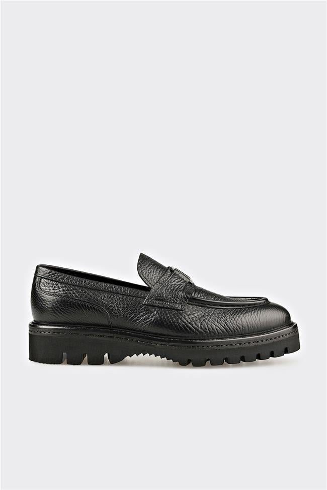 Siyah Deri Erkek Klasik Loafer