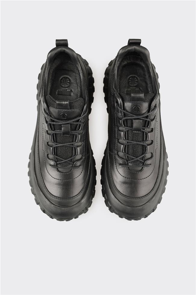 Siyah Deri Erkek Spor Ayakkabı