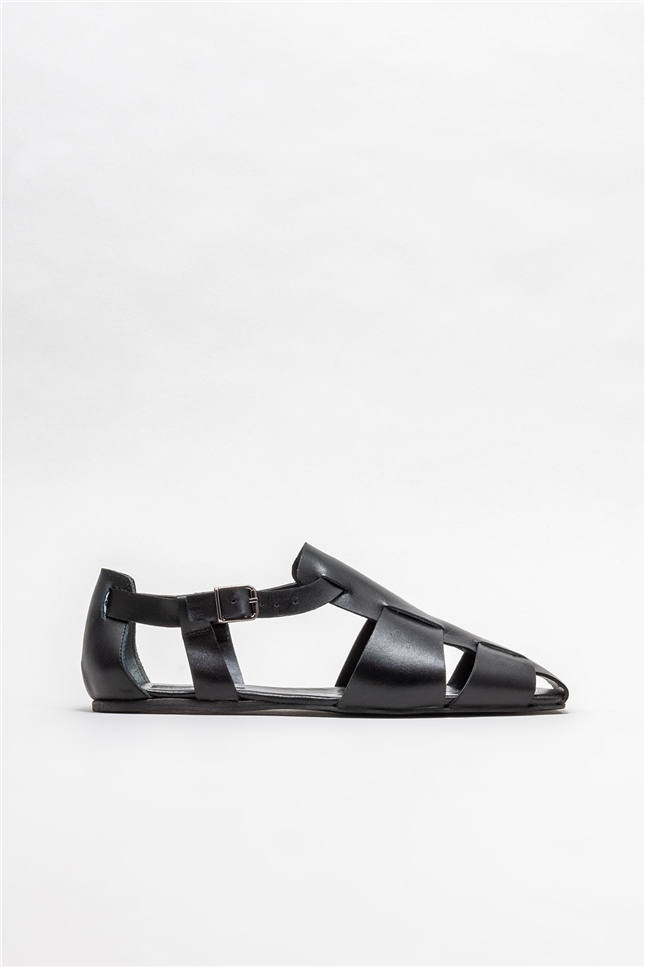 Siyah Deri Kadın Düz Ayakkabı