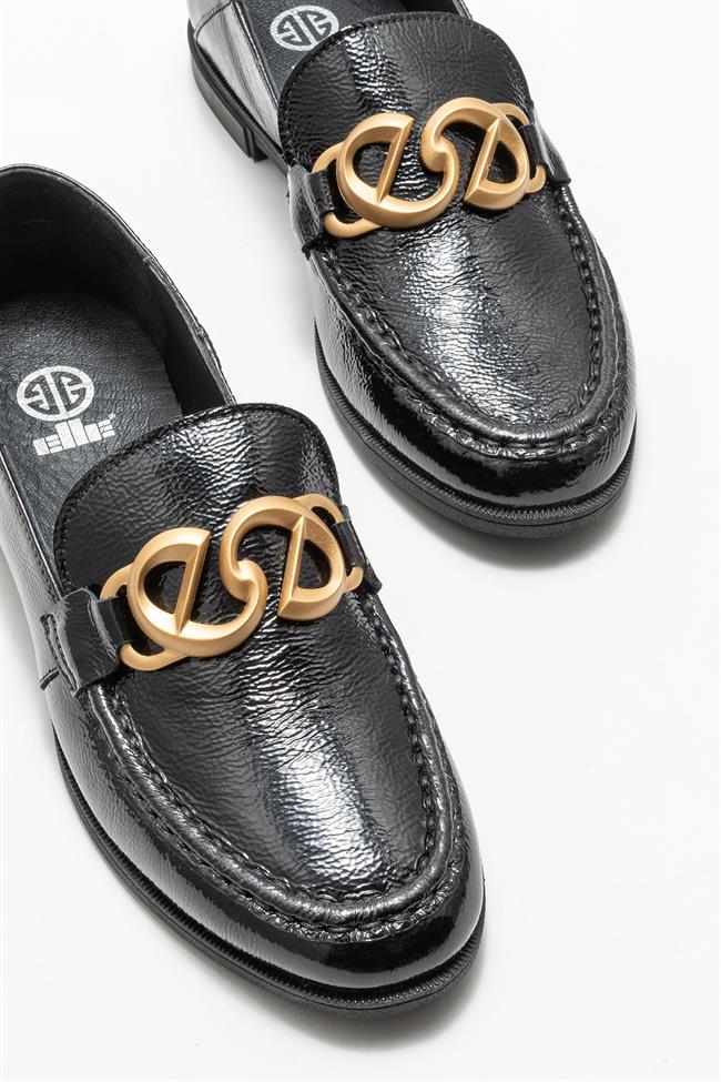 Siyah Deri Kadın Loafer