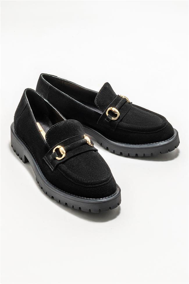 Siyah Deri Kadın Loafer