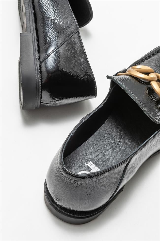 Siyah Deri Kadın Loafer