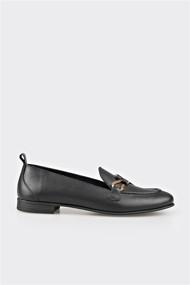 Siyah Deri Kadın Loafer