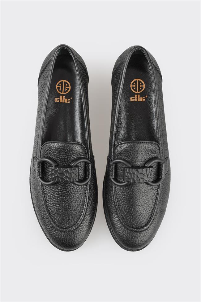 Siyah Deri Kadın Loafer