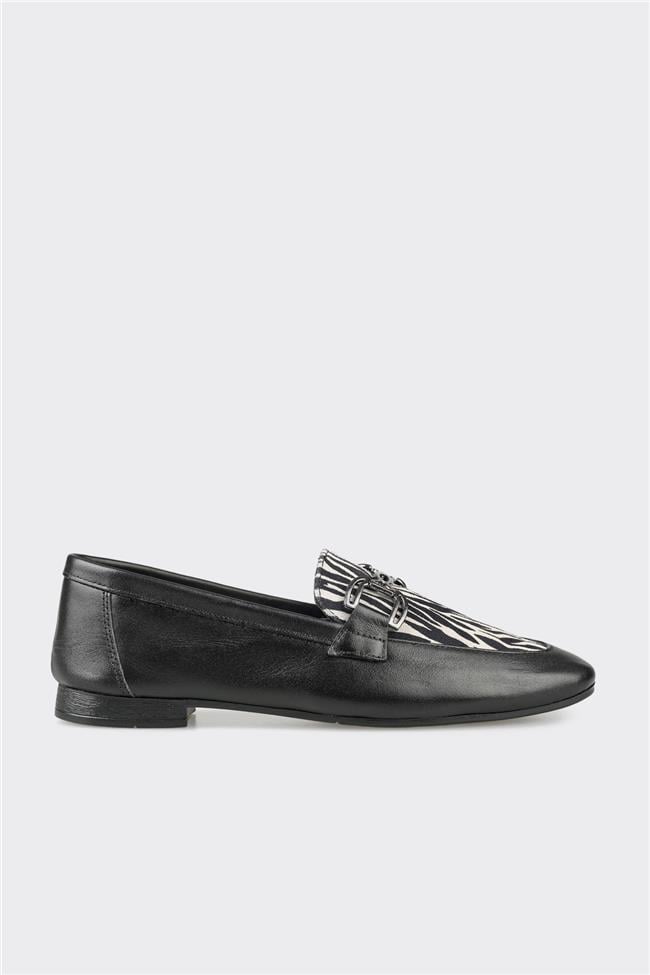 Siyah Deri Kadın Loafer