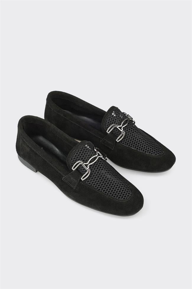 Siyah Deri Kadın Loafer
