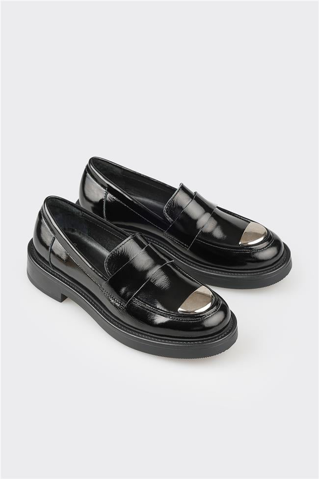 Siyah Deri Kadın Loafer