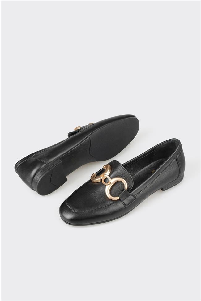 Siyah Deri Kadın Loafer