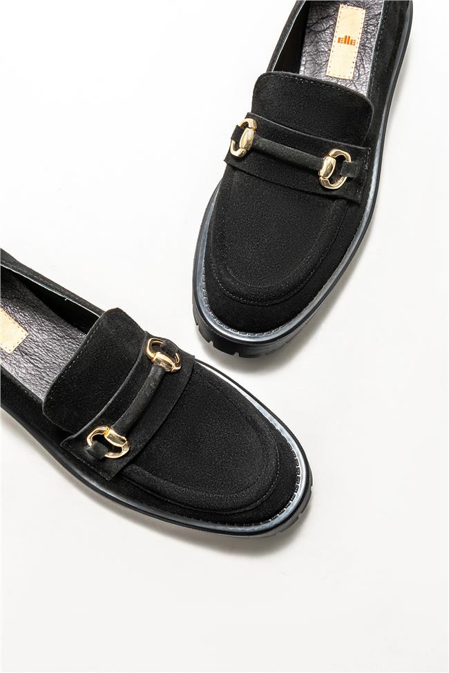 Siyah Deri Kadın Loafer