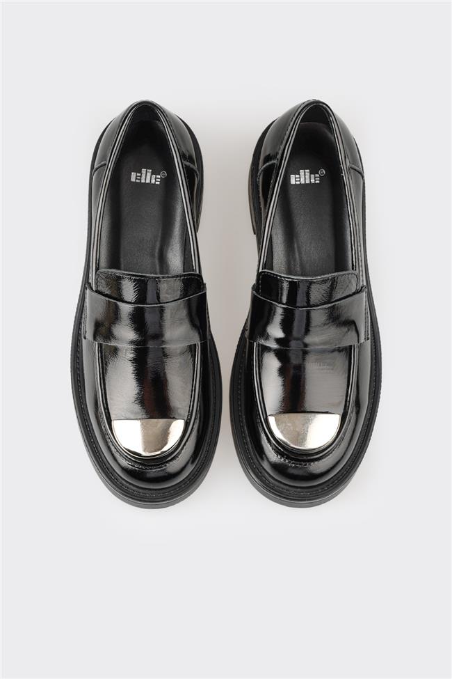 Siyah Deri Kadın Loafer