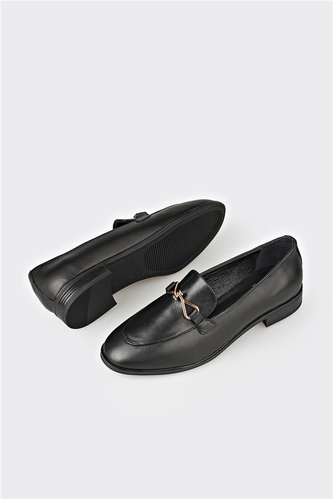 Siyah Deri Kadın Loafer