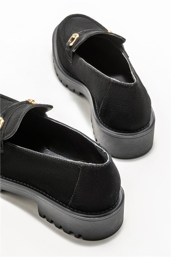 Siyah Deri Kadın Loafer