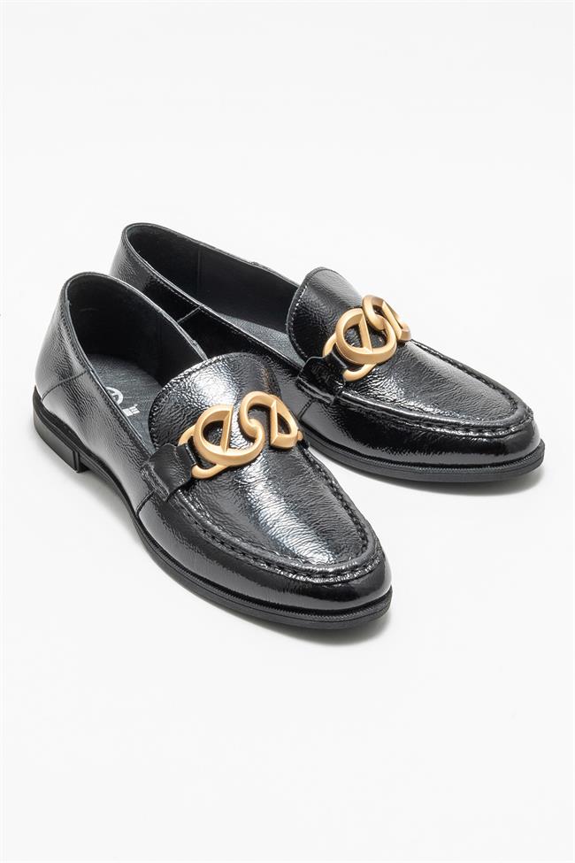 Siyah Deri Kadın Loafer