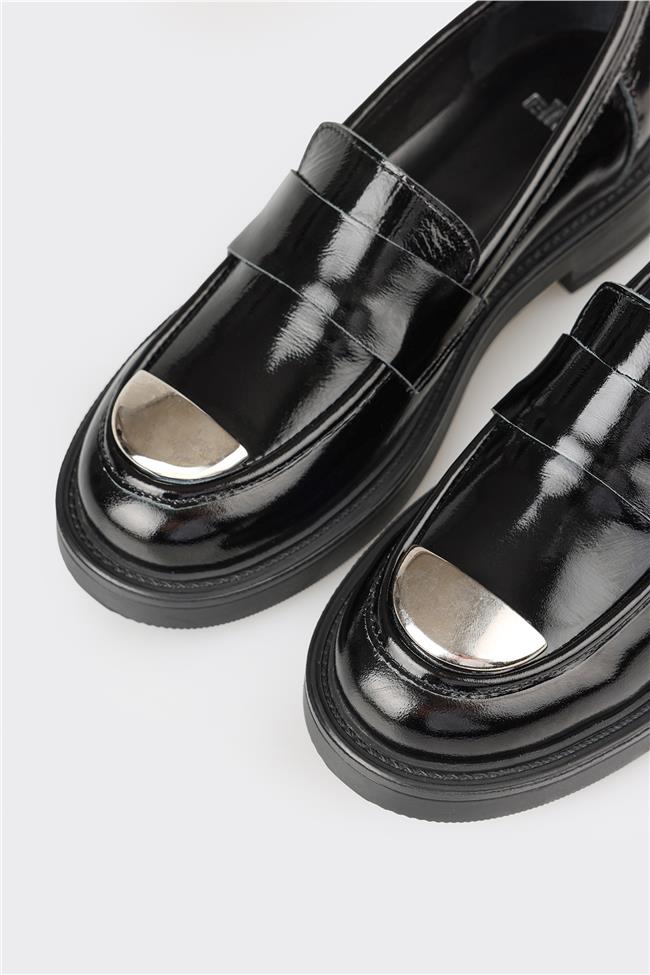 Siyah Deri Kadın Loafer