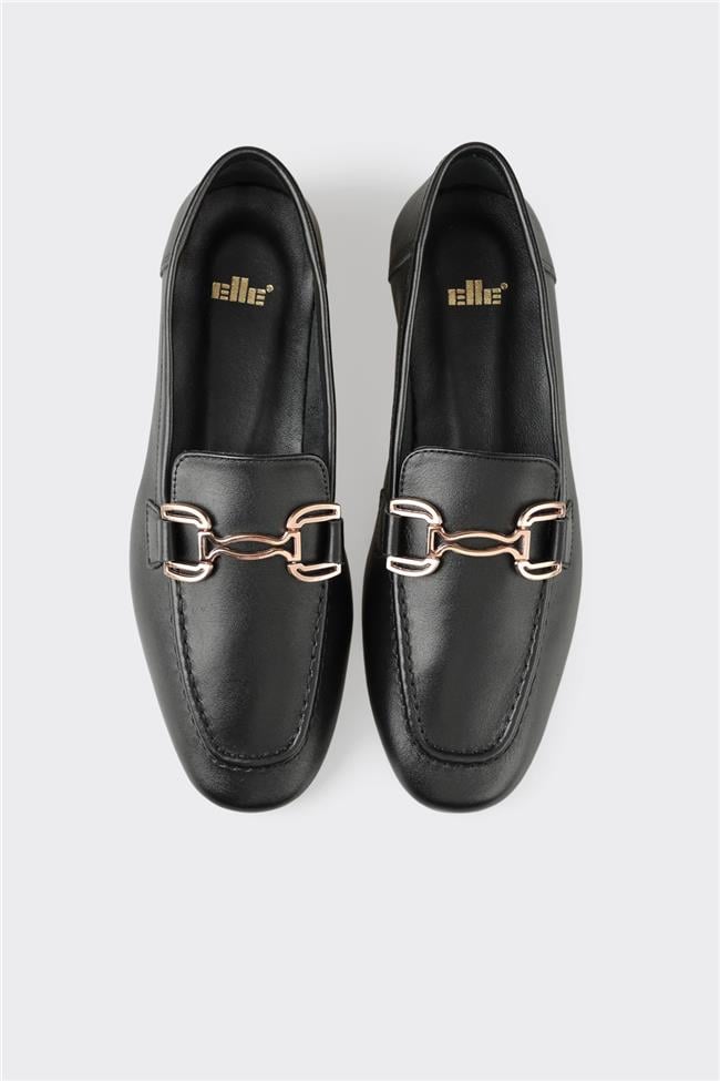 Siyah Deri Kadın Loafer
