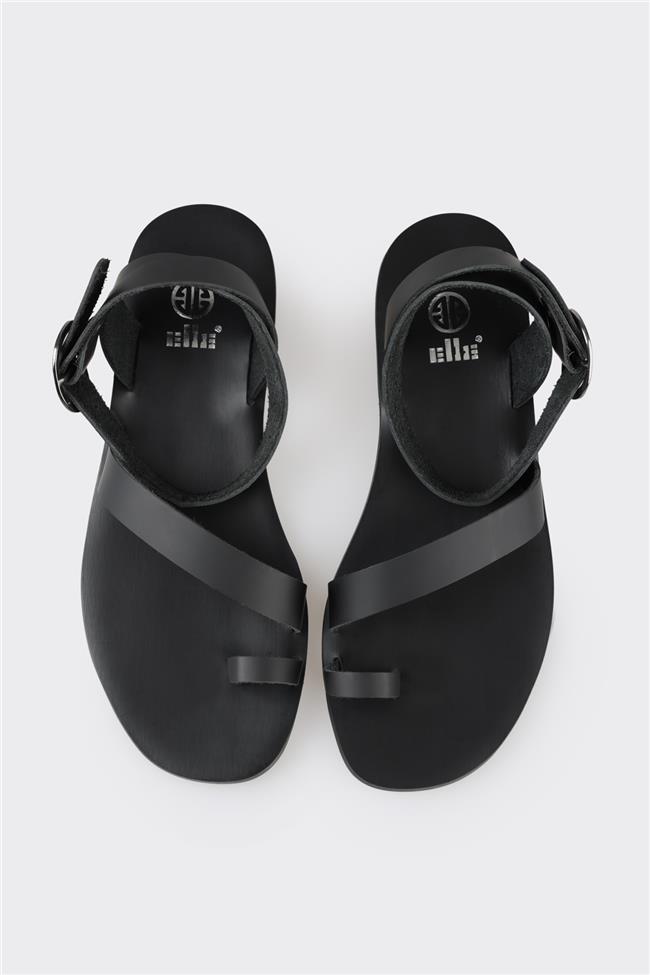 Siyah Deri Kadın Parmak Arası Sandalet
