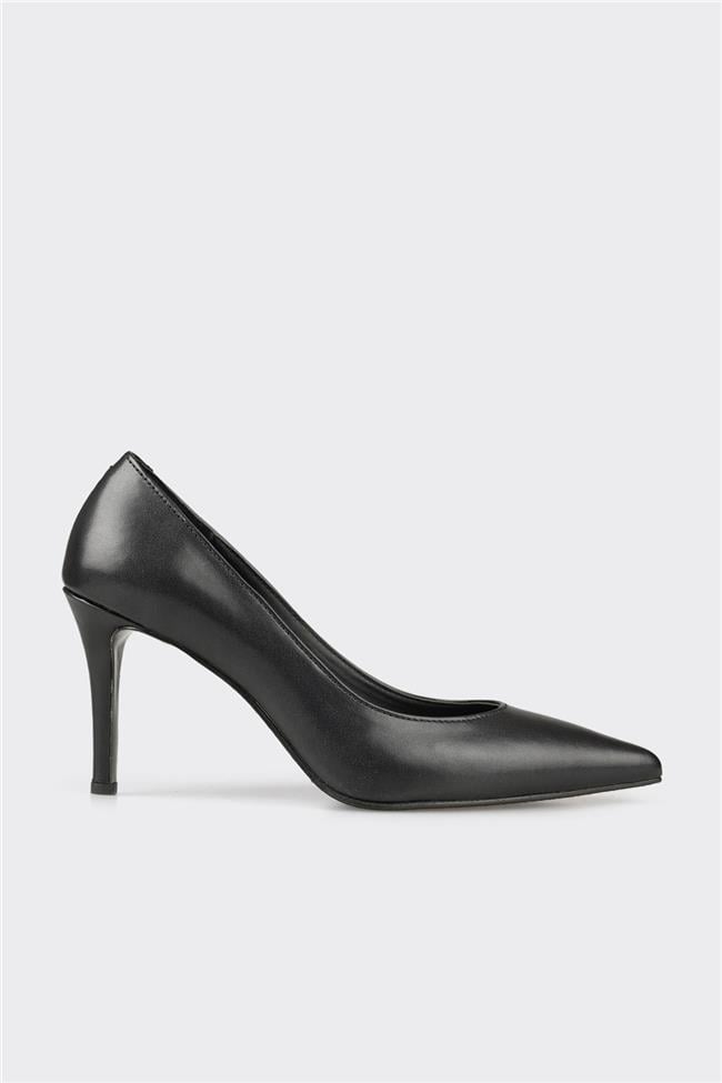 Siyah Deri Kadın Stiletto