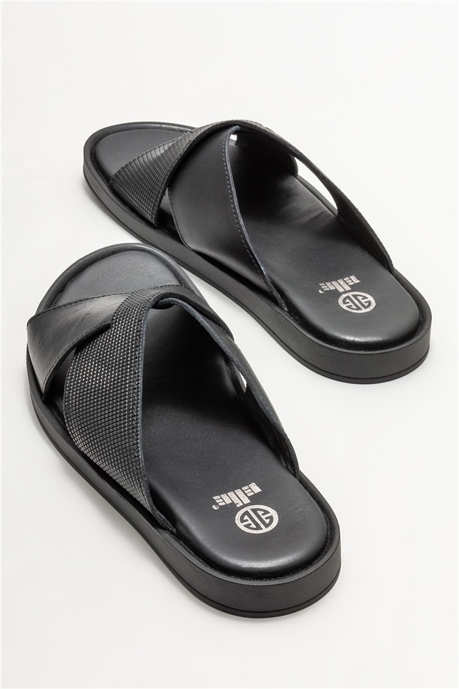 Siyah Hakiki Deri Erkek Terlik Satın Al! JENS-01 Fiyatı | Elle Shoes