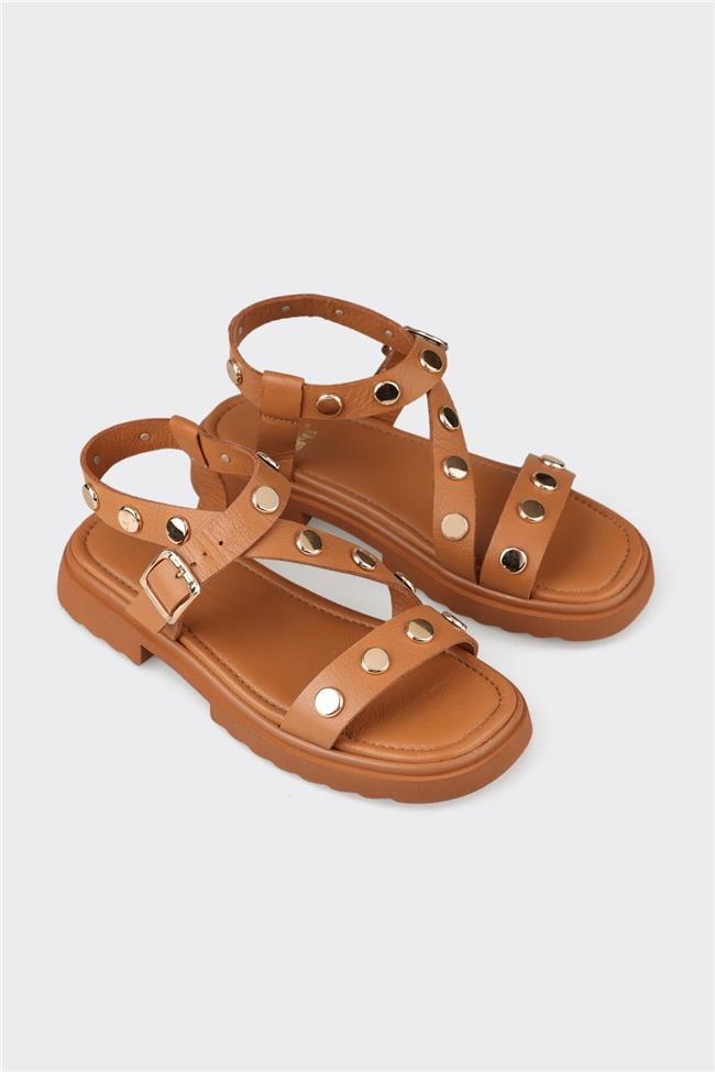 Taba Deri Kadın Düz Sandalet