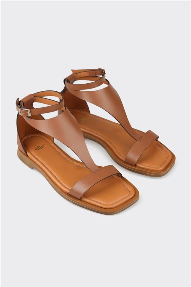 Taba Deri Kadın Düz Sandalet