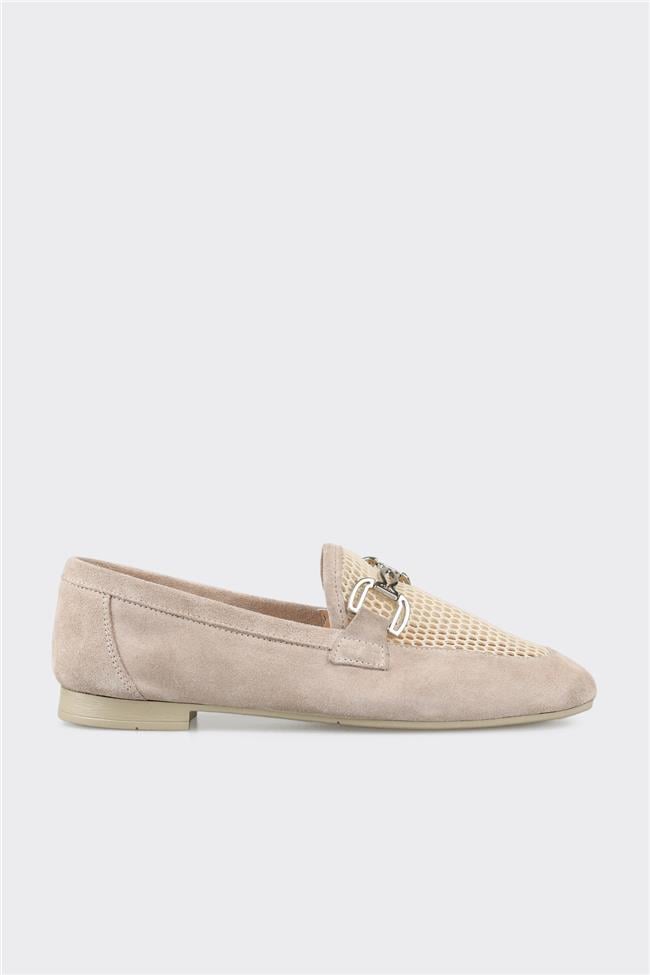 Bej Deri Kadın Loafer