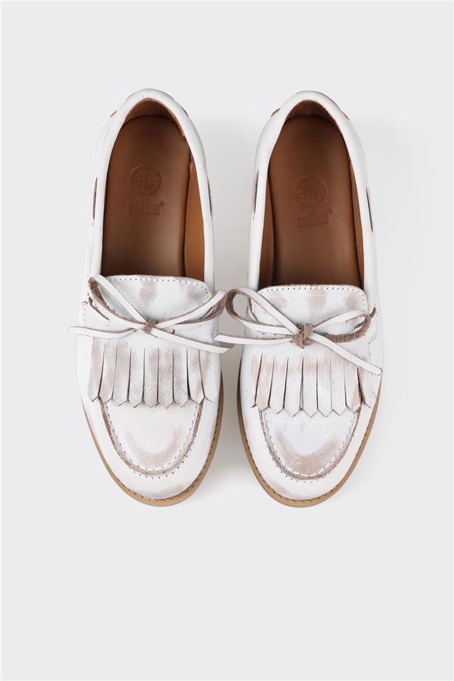 Bej Deri Kadın Loafer