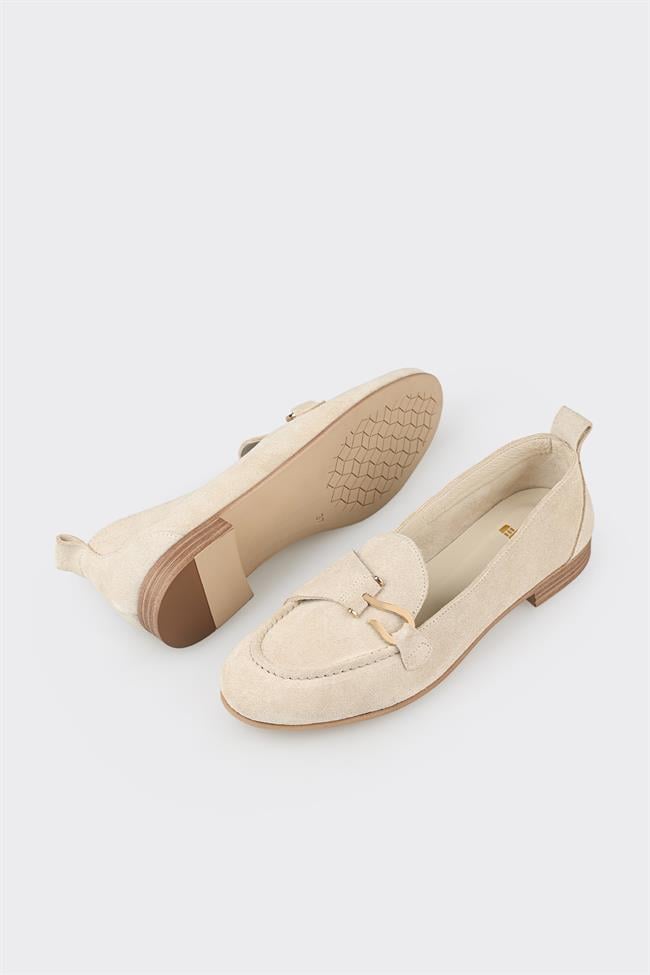 Bej Deri Kadın Loafer