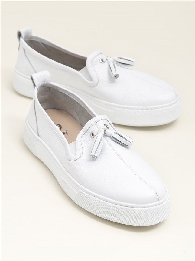 Beyaz Hakiki Deri Erkek Günlük Ayakkabı