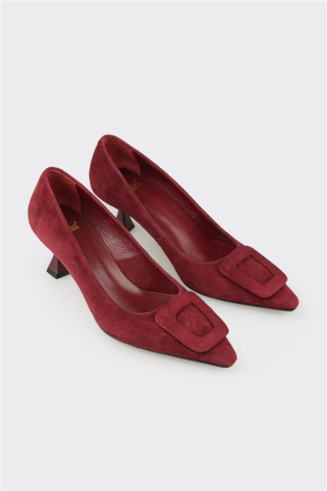 Bordo Deri Kadın Stiletto
