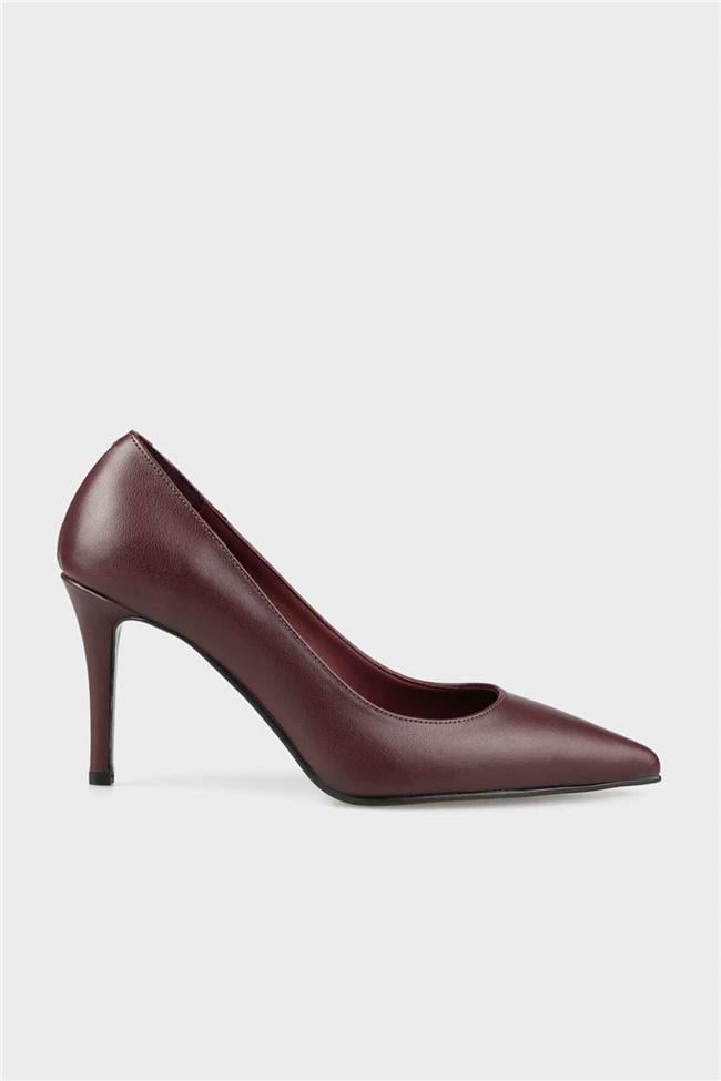 Bordo Deri Kadın Stiletto